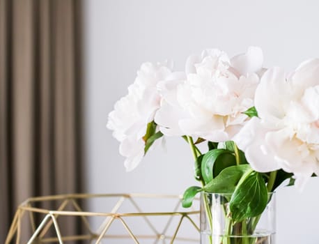 Chic bouquet of peony flowers in vase as home decor idea, luxury interior design and decoration concept