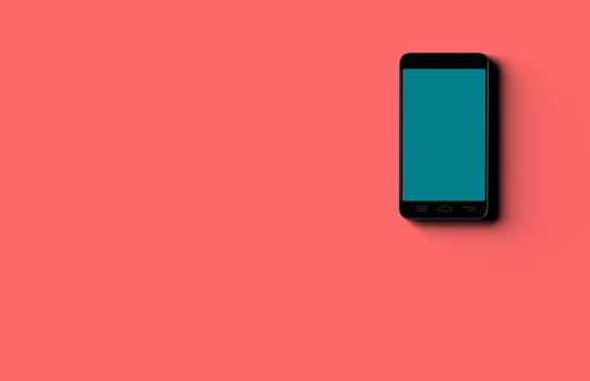Realistic Smartphone top view Isolated On Indian red Background and Deep Blue screen, usable for your web project or design presentation..3d rendering