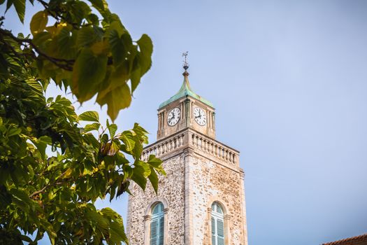 Port Joinville, France - September 16, 2018: Architectural detail of the Saint-Amand church on the island of Yeu on a summer day