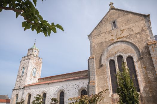 Port Joinville, France - September 16, 2018: Architectural detail of the Saint-Amand church on the island of Yeu on a summer day