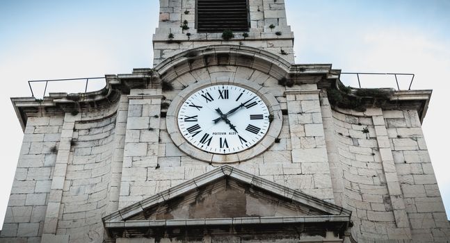 Sete, France - January 4, 2019: Architectural detail of the Saint Louis Church in the upstate of the city on a winter day