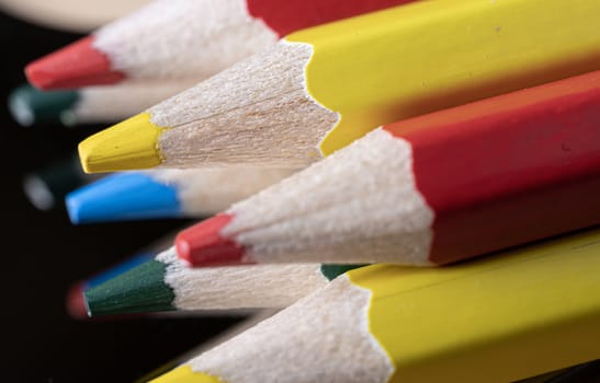 Colored pencils. Macro. Cool shades. A very large pencil lead.