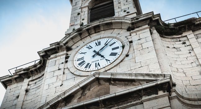 Sete, France - January 4, 2019: Architectural detail of the Saint Louis Church in the upstate of the city on a winter day