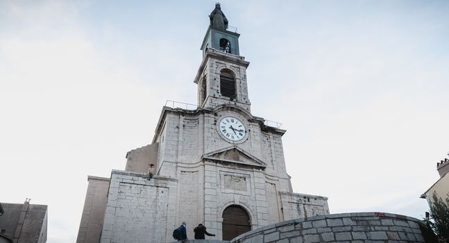 Sete, France - January 4, 2019: Architectural detail of the Saint Louis Church in the upstate of the city on a winter day