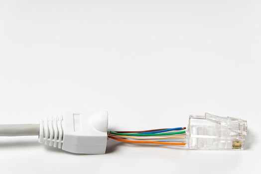 assembly of the internet cable cat6. installation of terminals rj45 on the internet cable. high-speed Internet at home or in the office thrue cat5. reliable connection with the whole world