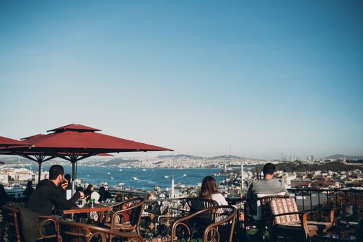 Istanbul, Turkey. The view of the Bosphorus from the cafe on hill near Suleymaniye Camii mosque.