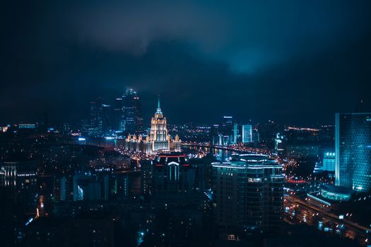 Top View to Moscow City and Hotel Ukraine from New Arbat, Russia