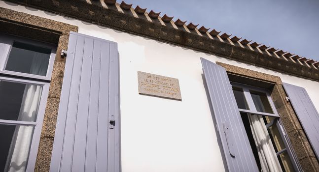 Port Joinville, France - September 16, 2018: architectural detail of the house where Marshal Petain died on July 23, 1951 in the historic city center of the island of Yeu