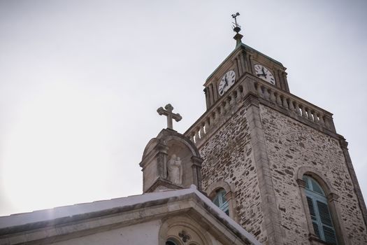 Port Joinville, France - September 16, 2018: Architectural detail of the Saint-Amand church on the island of Yeu on a summer day