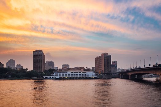 The Island of Zamalek & 15th May bridge in central Cairo at twilight