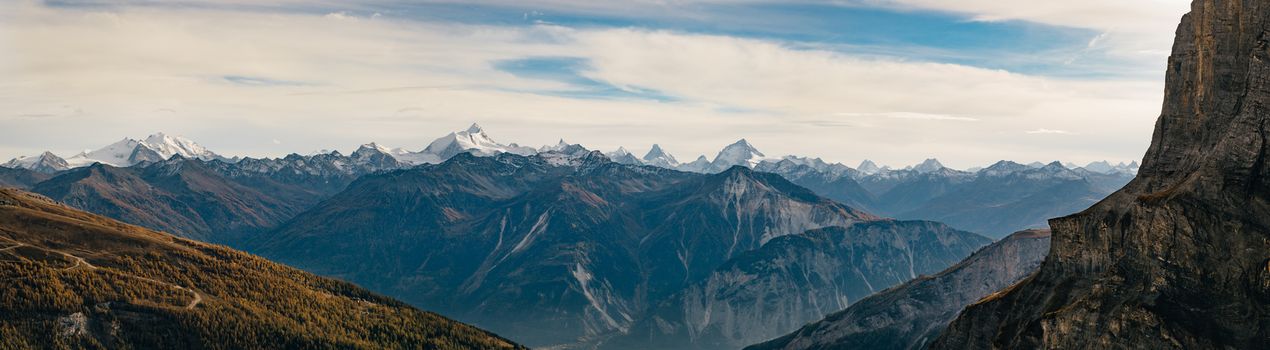 Panoramic view of the Swiss alps from the Gemmipass.