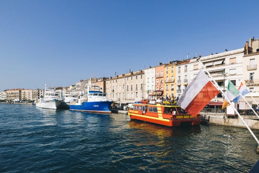 Sete, France - August 8, 2018: Boats in the harbour of the city of Sete, southern France.