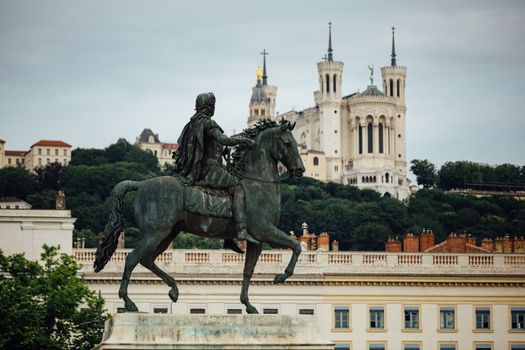 Equestrian Statue of Louis XIV on Place Bellecour in the old town of Lyon.