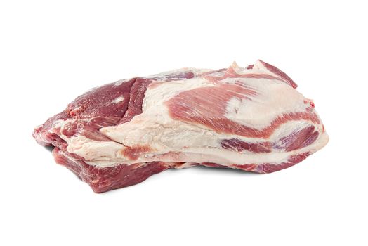 Fresh raw pork neck meat isolated on white background. Pork belly on a white background. Raw pork neck boneless, close-up, isolated