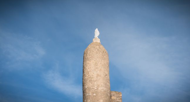 Sete, France - January 4, 2019: Architecture detail of the chapel of La Salette on the heights of the city on a winter day