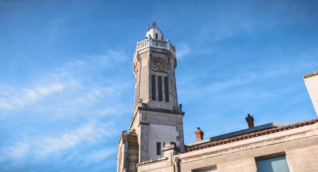 Sete, France - January 4, 2019: Architectural detail of the Art Deco Building Consular Palace in Sete, Hérault, France on a winter day