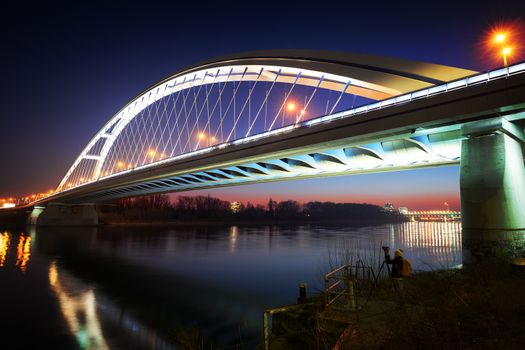 Apollo Bridge in Bratislava at night, Slovakia