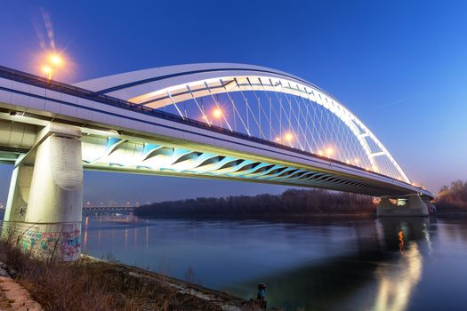 Apollo Bridge in Bratislava at night, Slovakia