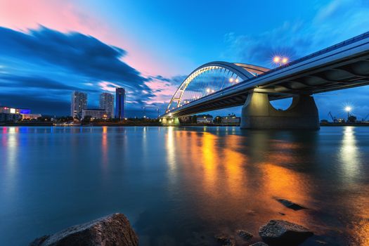 Apollo bridge before storm on a summer day at evening, Slovakia, Europe