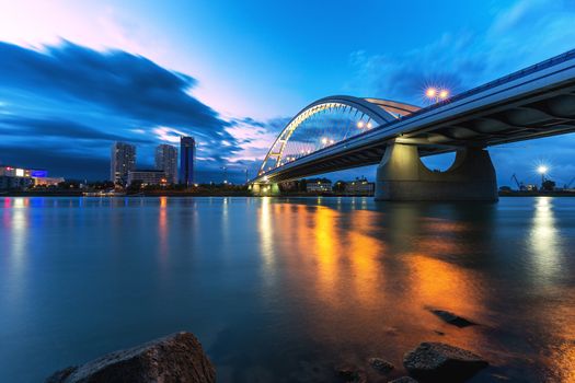 Apollo bridge before storm on a summer day at evening, Slovakia, Europe