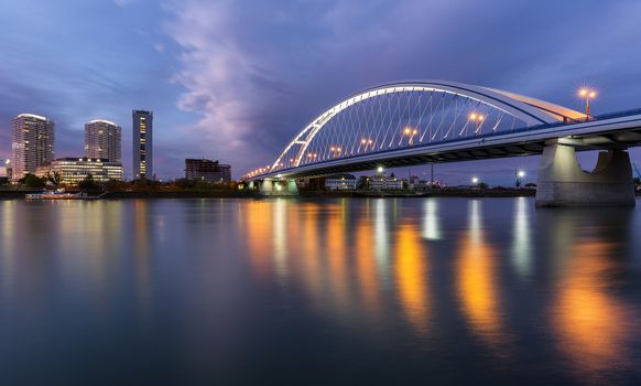 Apollo bridge over river Danube in Bratislava after the rain