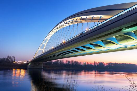 Apollo Bridge in Bratislava at night, Slovakia