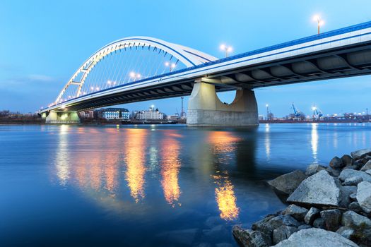 Apollo Bridge in Bratislava at night, Slovakia