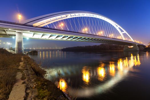 Apollo Bridge in Bratislava at night, Slovakia