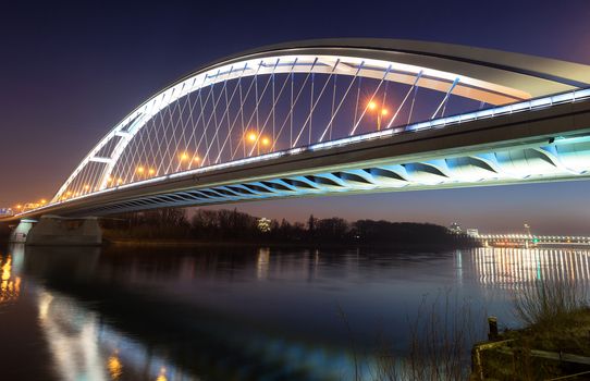 Apollo Bridge in Bratislava at night, Slovakia