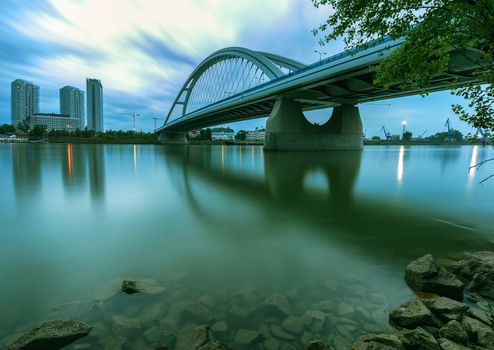 Apollo bridge before storm on a summer day at evening, Slovakia, Europe