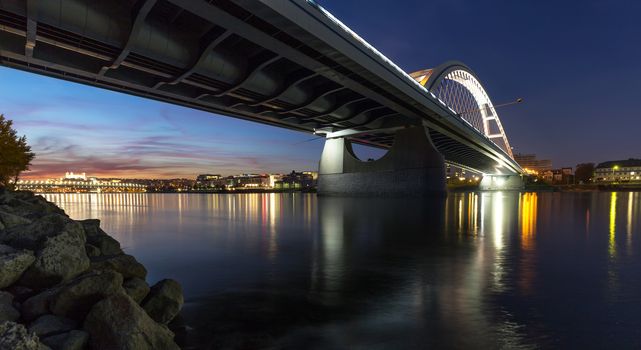 Autumn sunset at apollo bridge over Danube, Bratislava, Slovakia