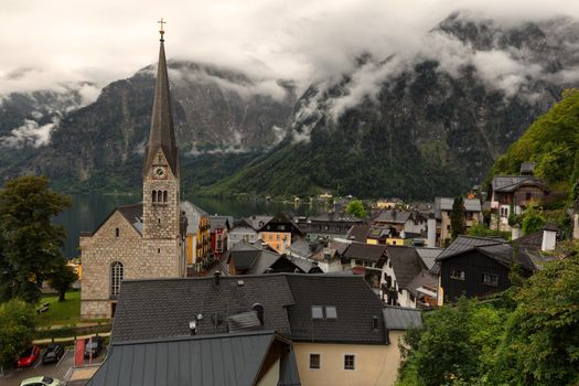 Hallstatt village on Hallstatter lake in Austrian Alps