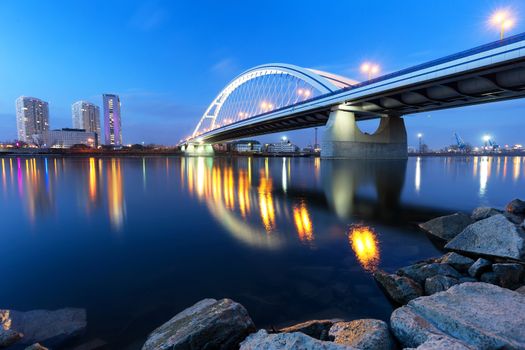 Apollo Bridge in Bratislava at night, Slovakia