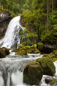 Austria waterfall panorama in Alps, Golling