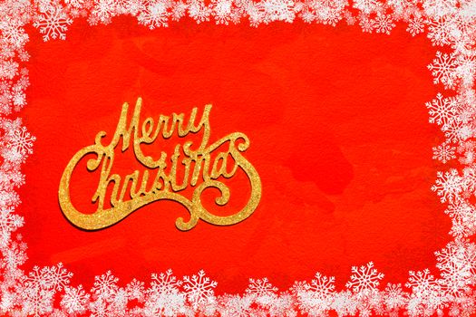 Merry Christmas on red background with snowflakes frame