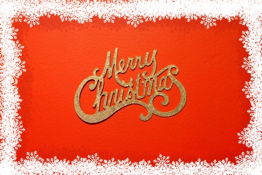 Merry Christmas on red background with snowflakes frame