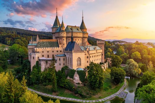 Old beautiful medieval castle in Bojnice, Slovakia, Europe. UNESCO heritage landmark.