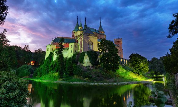 Castle Bojnice, central Europe, Slovakia. UNESCO. Sunset light with dramatic clouds