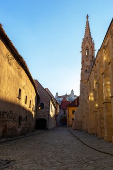 Bratislava castle view from city center street, Slovakia