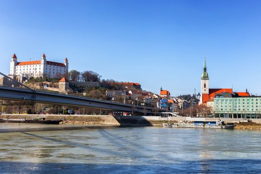 Bratislava castle and St. Martin's cathedral on a spring sunny day