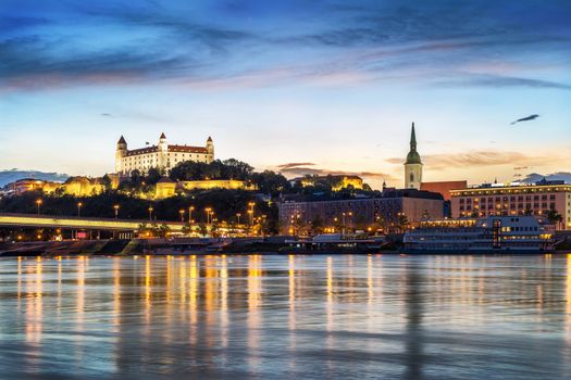 Bratislava castle and st. Martin cathedral at evening, Slovakia, Europe