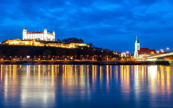 Bratislava castle and St. Martin's cathedral on a spring evening day