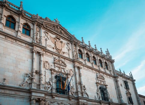 Detail of the facade of Colegio Mayor de San Ildefonso in , the main building of the Alcala de Henares University. The University and Historic Precinct of Alcala de Henares in Madrid is declared a UNESCO World Heritage Site Ref 876