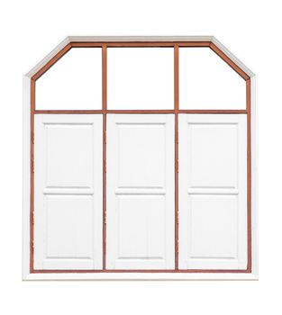 White color old wood 3 windows. isolated on white background. Save with clipping path