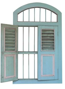 Light green color old wood windows. isolated on white background. Save with clipping path