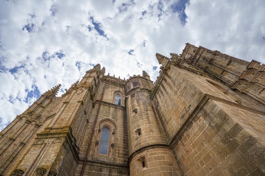 New Cathedral of Plasencia or Catedral de Asuncion de Nuestra Senora. Is a Roman Catholic cathedral located in the town of Plasencia, Region of Extremadura, Spain. Low angle view.