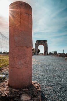 Arch of Caparra, famous tetrapylum in The Roman city of Caparra, now permanently abandoned. Founded near first century in the roman empire period and located in the north of Extremadura, Spain.