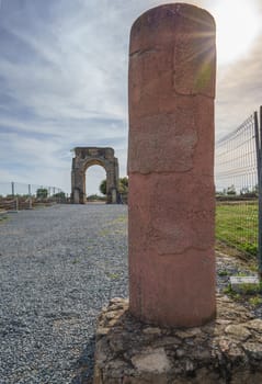 Arch of Caparra, famous tetrapylum in The Roman city of Caparra, now permanently abandoned. Founded near first century in the roman empire period and located in the north of Extremadura, Spain.