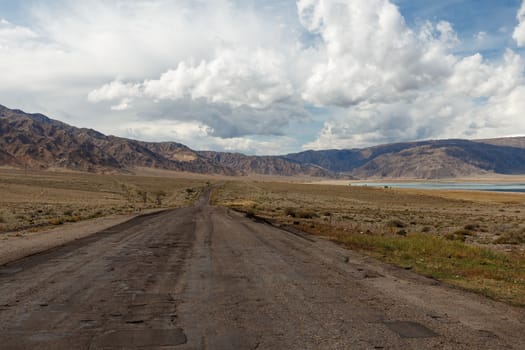 highway along the Orto Tokoy reservoir, Kyrgyzstan