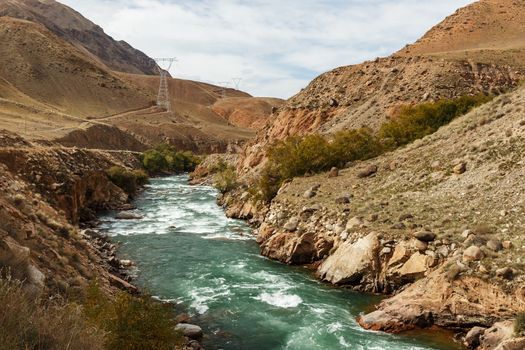 Kokemeren river, mountain river in the Naryn region of Kyrgyzstan.